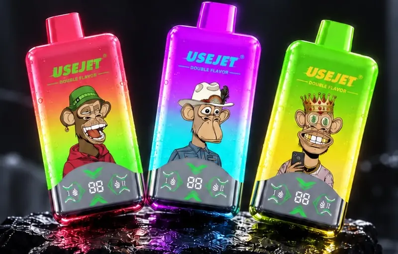 Vapers USEJET Double Flavor 60K en rojo, morado y verde